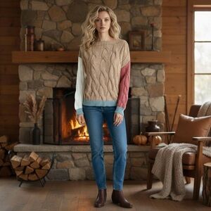 NWT Callahan ( a REVOLVE brand) Cable Knit Boatneck Sweater Fall Thanksgiving